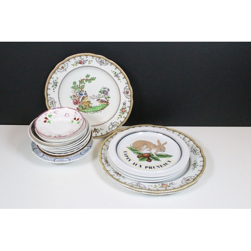 79 - Group of Victorian porcelain and pearlware plates, comprising a Davenport lustre example, transfer p... 