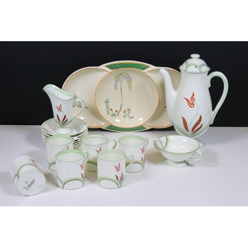 88 - Royal Doulton part coffee service, six place setting, together with Art Deco plate. Tallest measures... 