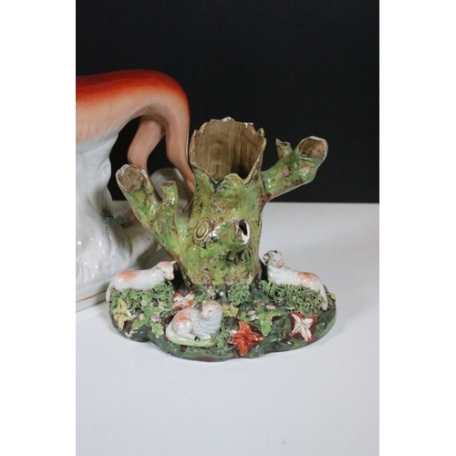 99 - Group of 19th century Staffordshire pottery, to include Scottish dancers, pair of Greyhound figures ... 