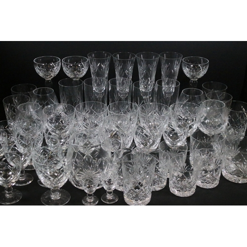 105 - Collection of Royal Brierley glassware and art glass, to include glasses, decanter, jug and swan fig... 