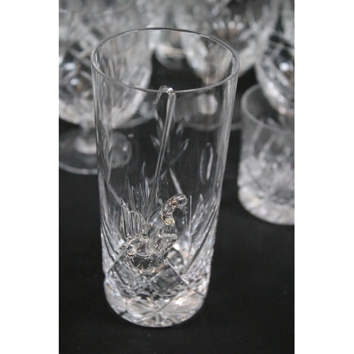 105 - Collection of Royal Brierley glassware and art glass, to include glasses, decanter, jug and swan fig... 