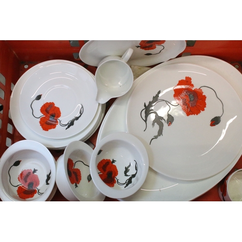 111 - Wedgwood 'Corn Poppy' (Susie Cooper design) patterned part dinner and tea set, to include tea and co... 