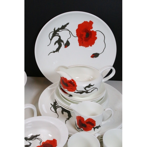 111 - Wedgwood 'Corn Poppy' (Susie Cooper design) patterned part dinner and tea set, to include tea and co... 
