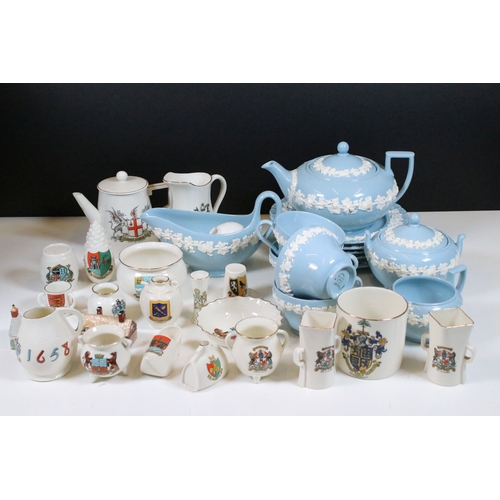 114 - Assortment of mixed ceramics, to include fifty-two Goss crested china souvenirs, one Bristol semi po... 