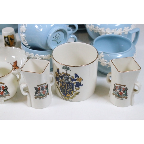 114 - Assortment of mixed ceramics, to include fifty-two Goss crested china souvenirs, one Bristol semi po... 