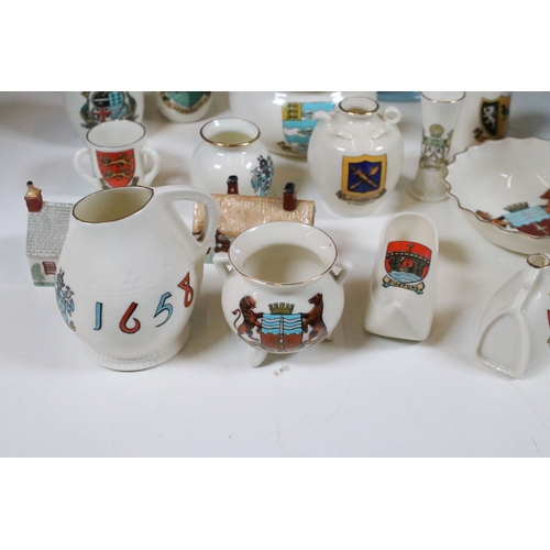 114 - Assortment of mixed ceramics, to include fifty-two Goss crested china souvenirs, one Bristol semi po... 