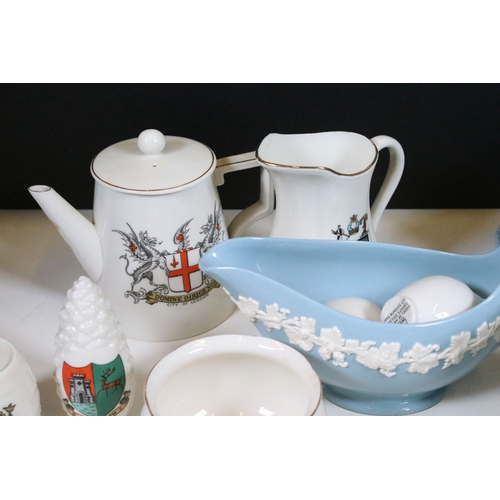 114 - Assortment of mixed ceramics, to include fifty-two Goss crested china souvenirs, one Bristol semi po... 