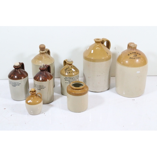 423 - Group of eight stoneware bottles and jars, to comprise examples for 'Pickup Bristol' and 'Powell Bri... 