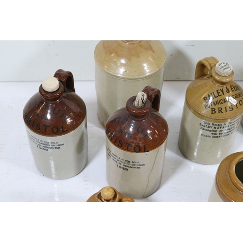 423 - Group of eight stoneware bottles and jars, to comprise examples for 'Pickup Bristol' and 'Powell Bri... 