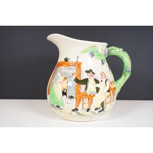 62 - Crown Devon Fieldings musical jug, moulded in relief with an interior scene, with Auld Lang Syne poe... 
