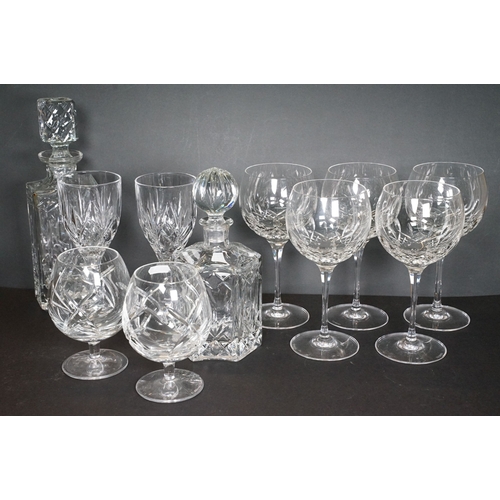 63 - Collection of crystal cut glassware to include a set of five Waterford Crystal Lismore Essence ballo... 