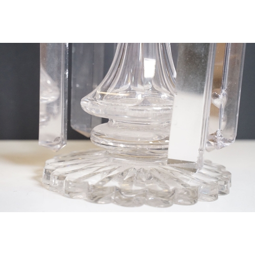 67 - Pair of late 19th / early 20th century cut glass table lustres, with facet cut drops, each approxima... 