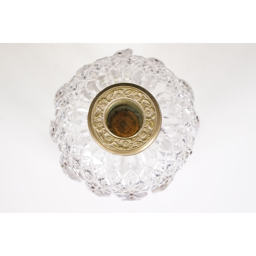 69 - Late 19th /early 20th century cut glass table lustre, with brass central candle holder decorated wit... 
