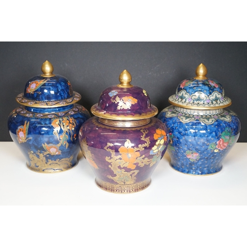 71 - Three Keeling & Co Burslem Losol Ware ginger jars and covers to include Magnolia example, all marked... 