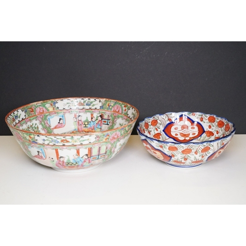 73 - Late 19th Century Chinese Famille Rose bowl with floral, figural and bird decoration throughout with... 