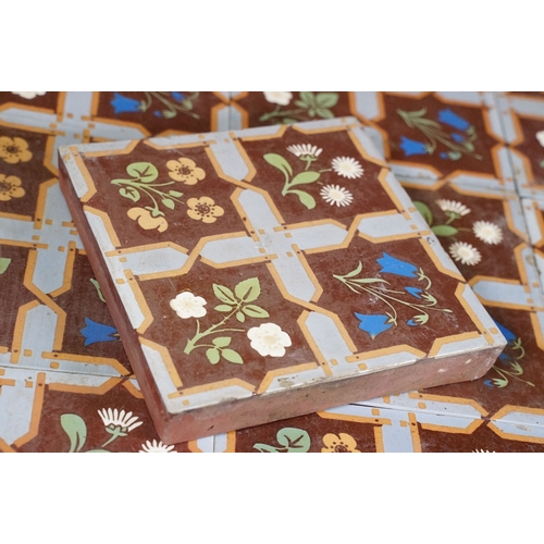 74 - Set of twelve Minton & Co encaustic tiles, with stylised floral design in the manner of Pugin, each ... 