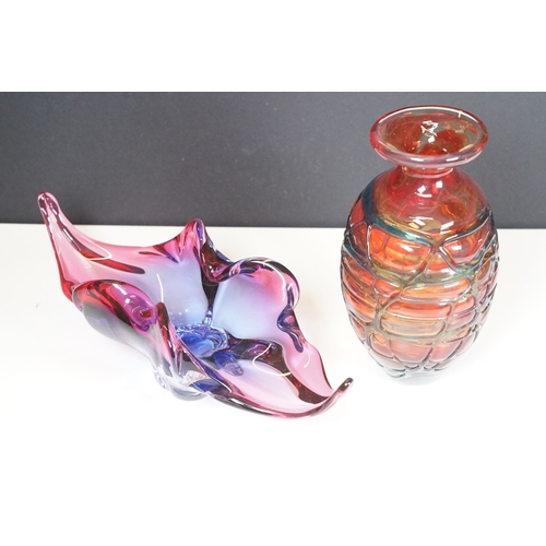 75 - Josef Hospodka for Chřibská glassworks, mid century Czech Republic art glass bowl in pink and blue, ... 
