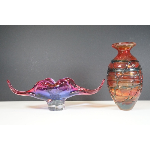 75 - Josef Hospodka for Chřibská glassworks, mid century Czech Republic art glass bowl in pink and blue, ... 