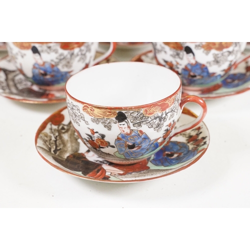 120 - Japanese Kutani part tea set, to include six teacups and saucers, two teapots, one milk jug and one ... 