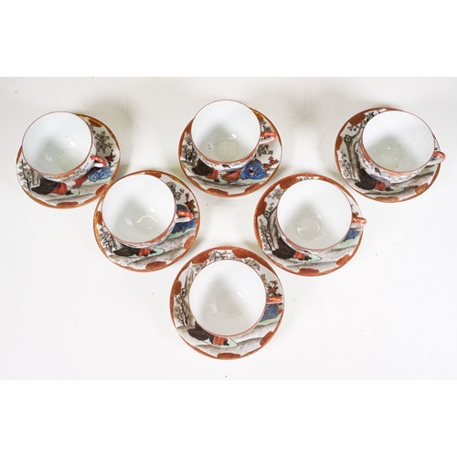 120 - Japanese Kutani part tea set, to include six teacups and saucers, two teapots, one milk jug and one ... 
