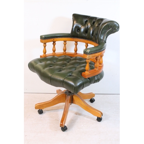 20th century yew wood captain's chair, with green leatherette ...