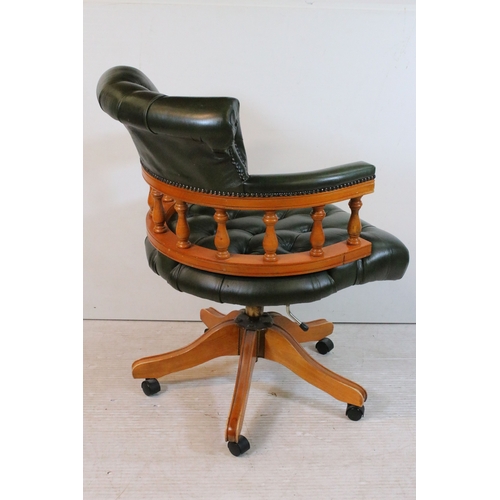 20th century yew wood captain's chair, with green leatherette ...