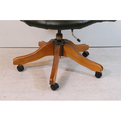 20th century yew wood captain's chair, with green leatherette ...