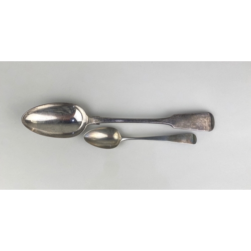 115 - A Victorian Scottish silver Fiddle pattern basting spoon maker James McKay, Edinburgh 1844, 31cm and... 