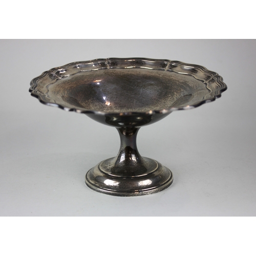 200 - A George V silver pedestal dish with pie crust border, swept stem and circular base, maker James Dix... 