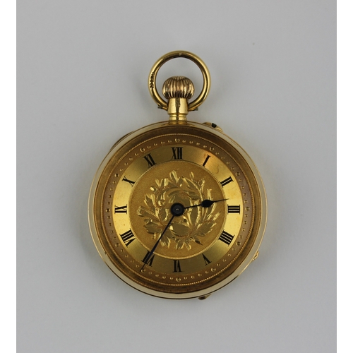 219 - An 18ct gold keyless wind open faced ladies fob watch, with a plain case, import mark London 1913, g... 