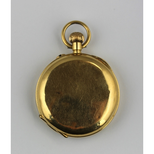 219 - An 18ct gold keyless wind open faced ladies fob watch, with a plain case, import mark London 1913, g... 