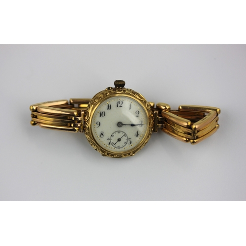 223 - An 18k gold enamelled and rose diamond fob watch converted for wear as a wristwatch, on an expanding... 