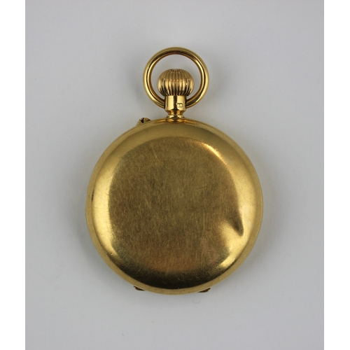 239 - An 18ct gold keyless wind half hunting cased fob watch, (damage to the case front enamel), 42g gross... 