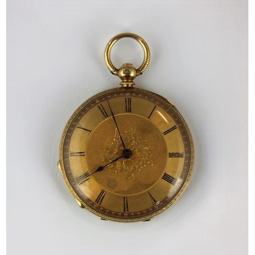 241 - A gold cased key wind open faced ladys fob watch, the gilt cylinder movement detailed 'Stauffer ch.d... 