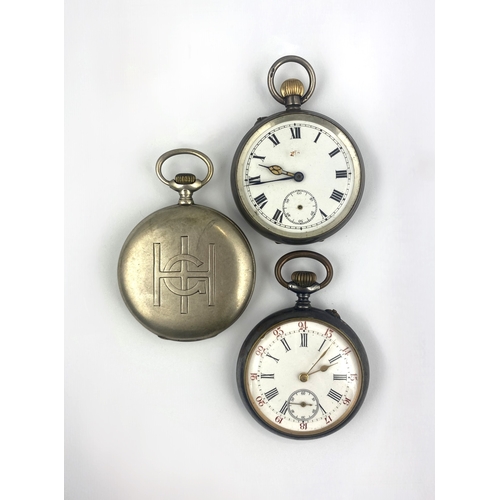 259 - A Longines keyless wind 0,800 cased pocket watch, a silver keyless wind open faced pocket watch, imp... 