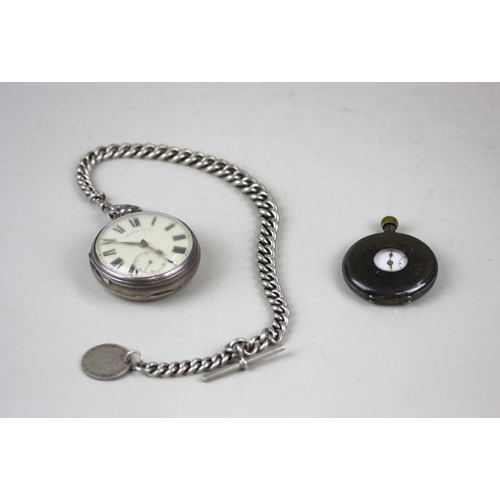 260 - A Victorian silver pocket watch and chain with fob and coin and another silver cased half hunter poc... 