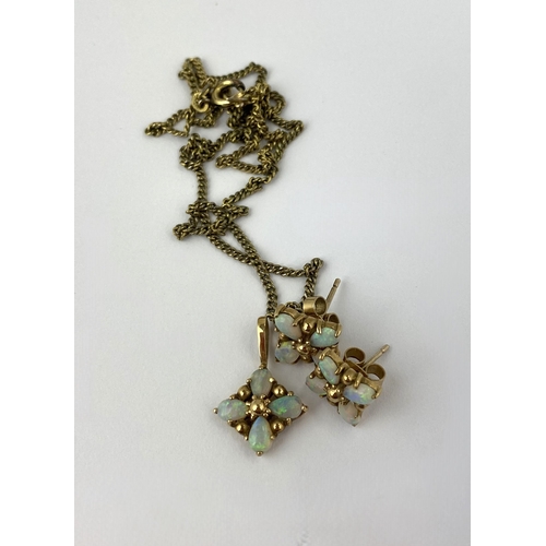 299 - A 9ct gold and opal four stone pendant with a gilt metal neck chain together with a pair of 9ct gold... 