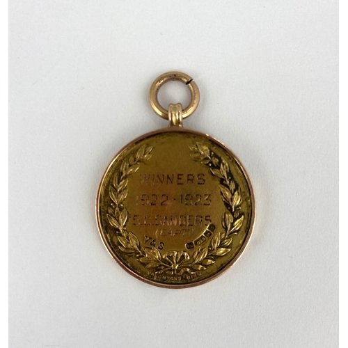 345 - Football Interest: a15ct gold London Football Association Challenge Cup winners medallion to S C San... 