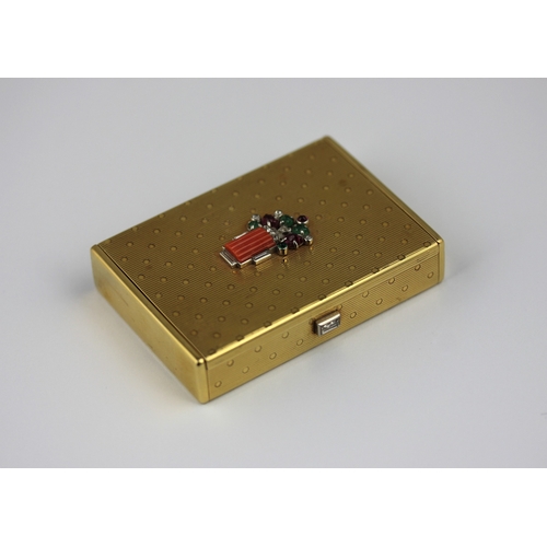 347 - A Cartier gold coral and gemstone set rectangular compact fitted with a mirror within (cracked), the... 