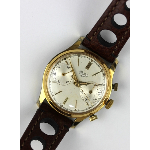 348 - A Heuer gilt metal fronted and steel backed gentleman's chronograph wristwatch the signed silvered d... 