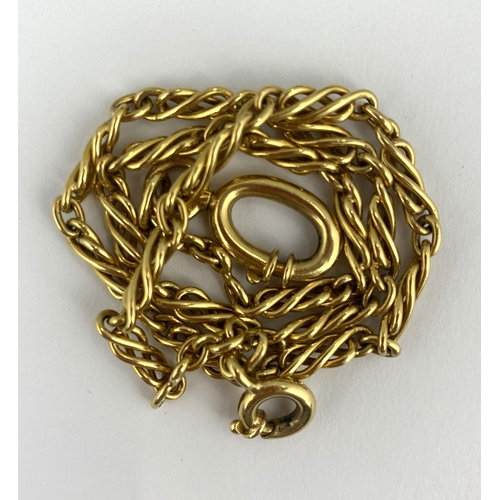 349 - A gold dress Albert chain in a twisted bar and oval link design, fitted with two bolt ring clasps, 1... 