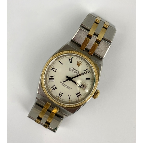 356 - A Rolex Oysterquartz Datejust steel and gold gentleman's bracelet wristwatch, the signed white dial ... 