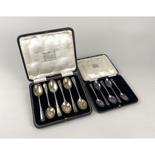 36 - A cased set of six silver rat tail tea spoons, Cooper Brothers & Sons Ltd, Sheffield 1925, and a cas... 