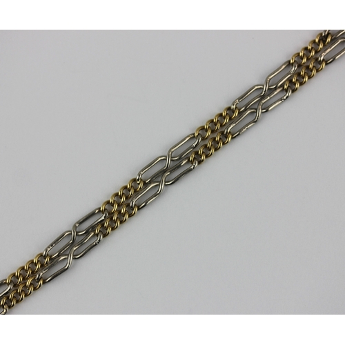 368 - A two-colour gold dress Albert chain fitted with a swivel and bolt 47.5cm long, 12.9g