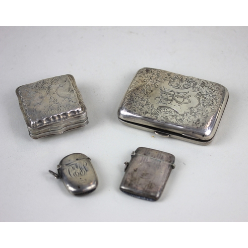 71 - A 19th century possibly Dutch small silver box square shape with engraved lid, 5cm a Victorian silve... 