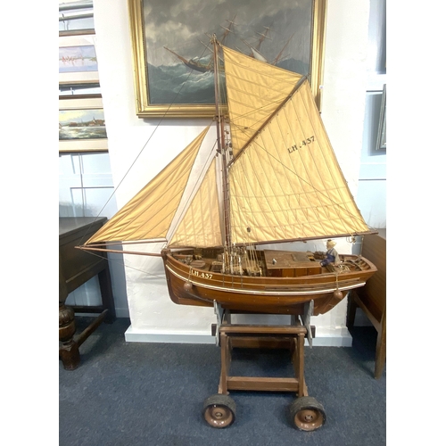 775 - A large scale scratch built wooden model of a French fishing boat, Louis Helois, Barfleur LH 437 on ... 