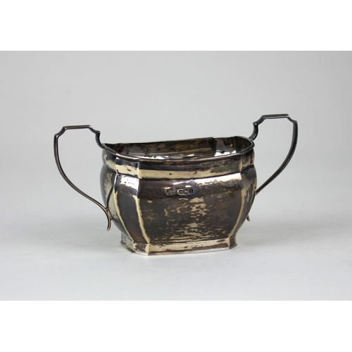 78 - A George V silver two handled sugar bowl rectangular form with facetted corners, maker R F Mosley, S... 