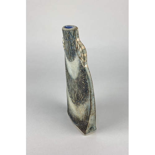 10 - Terri Holman, a studio pottery two handled vase of flattened form with incised decoration, incised i... 