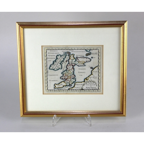 125 - A framed 17th century John Seller map of the British Isles 'Insulae Albion et Hibernia' 13cm by 15.5... 