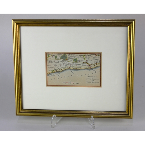 126 - A framed 18th century map of 'Worthing, Little Hampton [sic] and Great Bognor' 8cm by 12cm... 